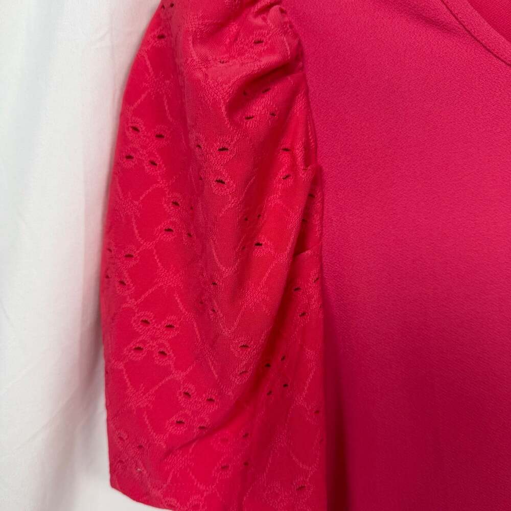 Vince Camuto Magenta Eyelet Embroidered Puff Sleeve Knit Top - Picture 2 of 6
